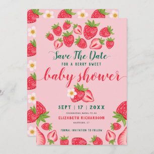 Berry Sweet Aardbei Schattige roze Baby shower Save The Date