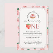 Berry Sweet Aardbei Thema 1e Verjaardag Invitati Kaart (Voorkant / Achterkant)