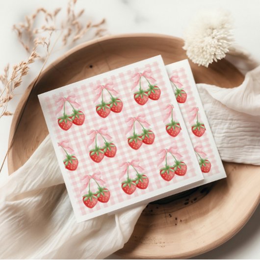 Berry Sweet Aardbei verjaardag Pink Gingham Servet