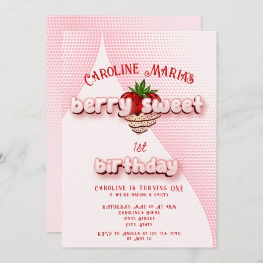 Berry Sweet Aardbei Verjaardagsfeest Kaart (Voorkant / Achterkant)