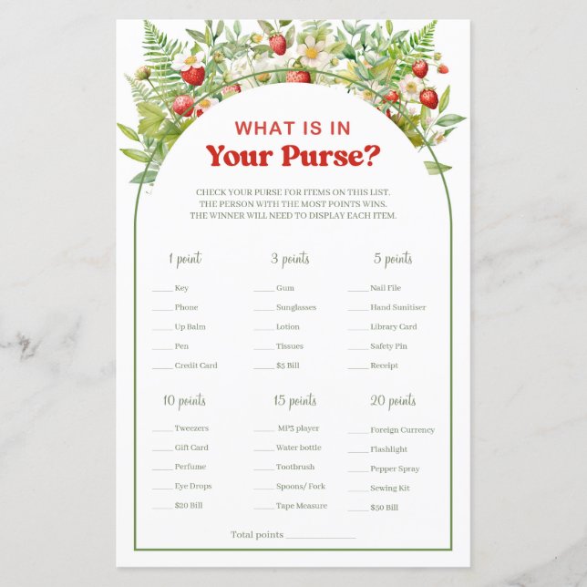 Berry Sweet Aardbei Wat zit er in je tas spel (Voorkant)