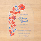 Berry Sweet Aardbeien, Bosbessen & Bloemen Acryl Uitnodigingen (Voorkant)