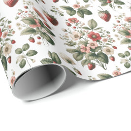 Berry Sweet All Over aardbei en bloemmotief Cadeaupapier