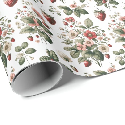 Berry Sweet All Over aardbei en bloemmotief Cadeaupapier (Rol Hoek)