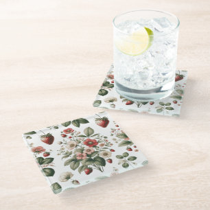 Berry Sweet All Over aardbei en bloemmotief Glazen Onderzetter