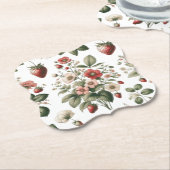 Berry Sweet All Over aardbei en bloemmotief Kartonnen Onderzetters (Gekanteld)