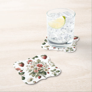 Berry Sweet All Over aardbei en bloemmotief Kartonnen Onderzetters