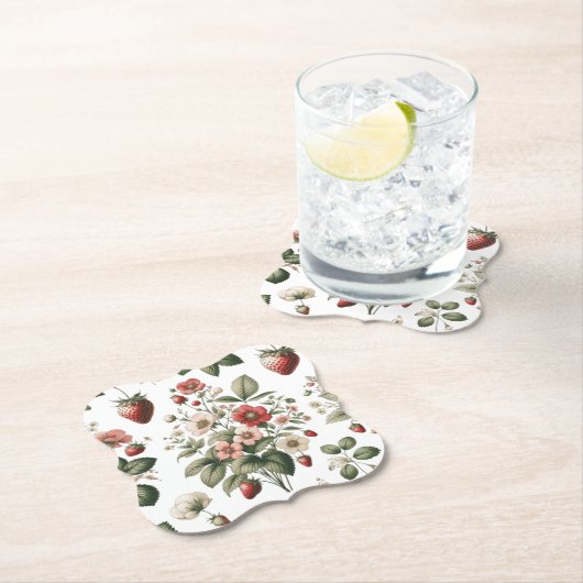 Berry Sweet All Over aardbei en bloemmotief Kartonnen Onderzetters (Insitu)