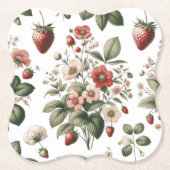 Berry Sweet All Over aardbei en bloemmotief Kartonnen Onderzetters (Voorkant)