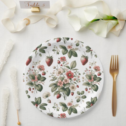 Berry Sweet All Over aardbei en bloemmotief Papieren Bordje (Huwelijk)