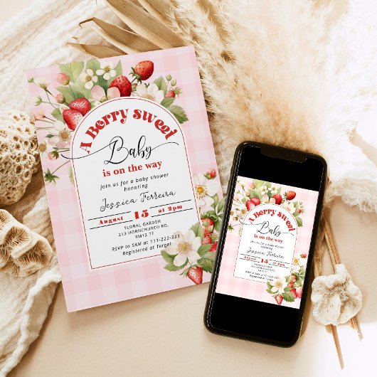 Berry sweet baby aardbei baby shower kaart
