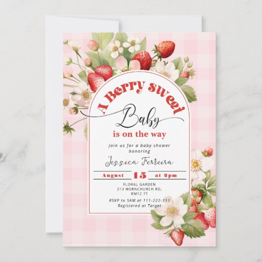 Berry sweet baby aardbei baby shower kaart (Voorkant)