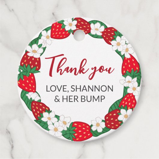 Berry Sweet Baby Aardbei Krans Dank u Bedankjes Labels (Voorkant)