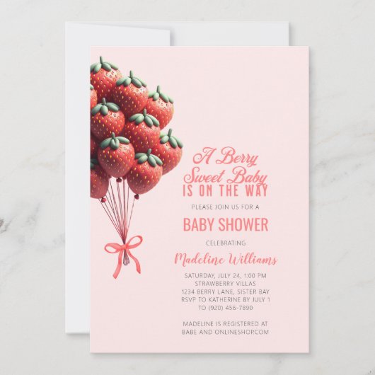 Berry Sweet Baby Aardbeienballonnen Baby shower Kaart (Voorkant)