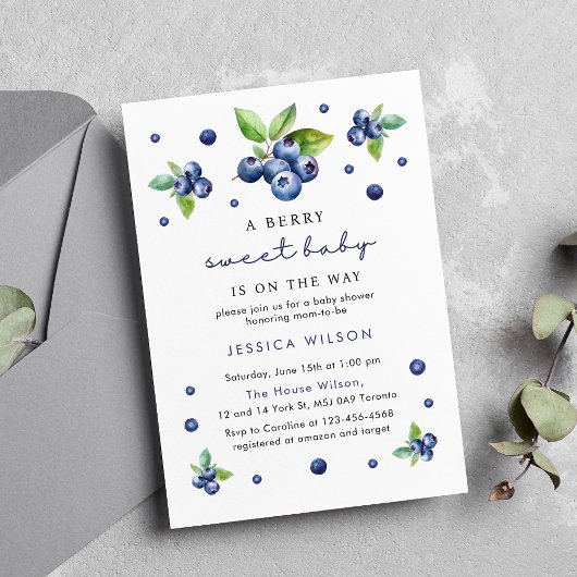 Berry Sweet Baby Blueberry Baby shower Kaart