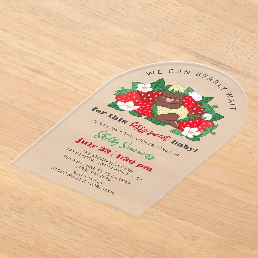 Berry Sweet Baby Neutral Strawberry Baby shower Acryl Uitnodigingen (Laagn)