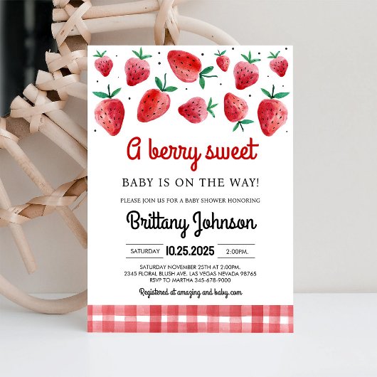 Berry Sweet Baby On The Way Girl Baby shower Kaart