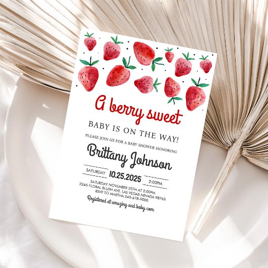 Berry Sweet Baby On The Way Girl Baby shower Kaart