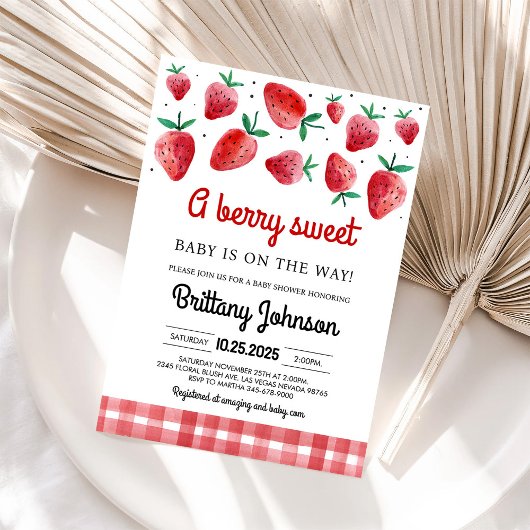Berry Sweet Baby On The Way Girl Baby shower Kaart