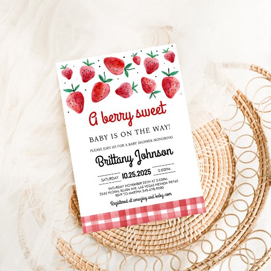 Berry Sweet Baby On The Way Girl Baby shower Kaart
