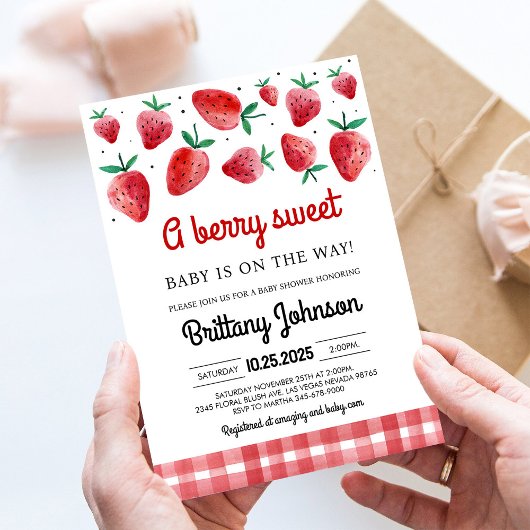 Berry Sweet Baby On The Way Girl Baby shower Kaart