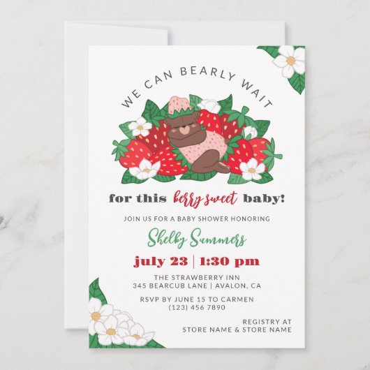 Berry Sweet Baby Pink Strawberry Girl Baby shower Kaart (Voorkant)