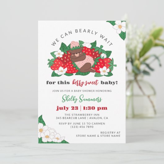 Berry Sweet Baby Pink Strawberry Girl Baby shower Kaart (Staand voorkant)