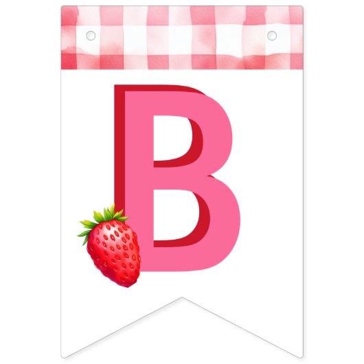 Berry Sweet Baby shower Aardbei Gingham Roze Vlaggetjes (Eerste vlag)