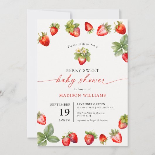 Berry Sweet Baby shower Aardbei Kaart (Voorkant)