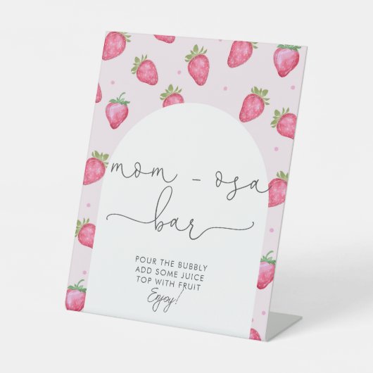 Berry Sweet Baby shower Aardbei Mom-osa Bar Reclamebord Met Voetstuk (Voorkant)