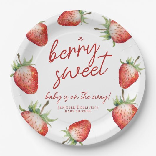 Berry Sweet Baby shower Aardbei Papieren Bordje (Voorkant)