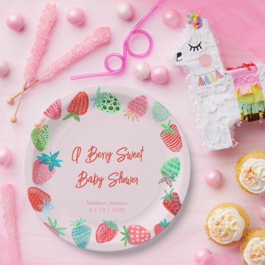 Berry Sweet Baby shower Aardbei Papieren Bordje (Feest)
