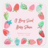 Berry Sweet Baby shower Aardbei Vierkante Sticker (Voorkant)