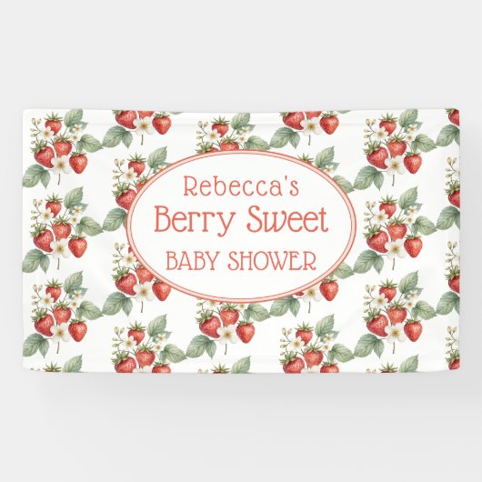 Berry Sweet Baby shower Aardbeien Bloesem Spandoek (Horizontaal)
