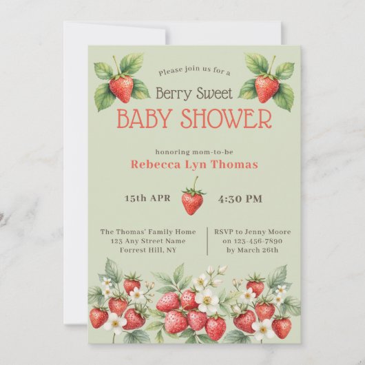 Berry Sweet Baby shower Aardbeien Kaart (Voorkant)