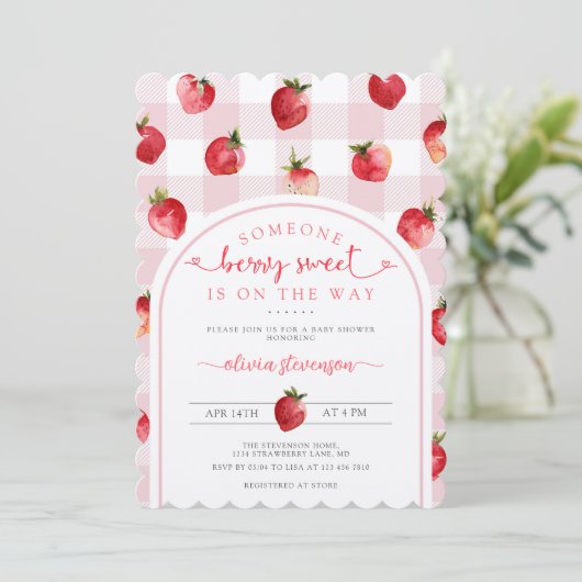 Berry Sweet Baby shower Aardbeien Kraft Kaart (Staand voorkant)