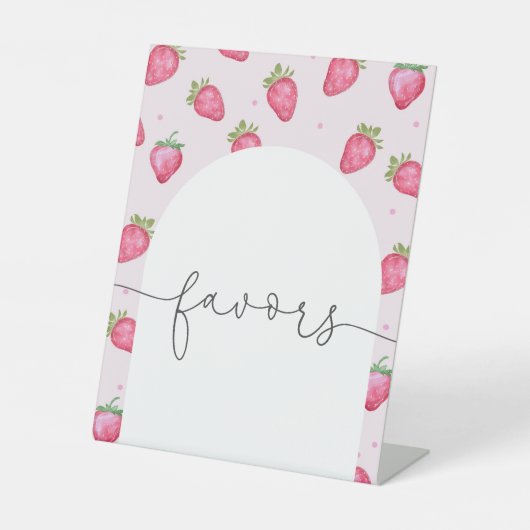 Berry Sweet Baby shower Aardbeiengunsten Reclamebord Met Voetstuk (Voorkant)