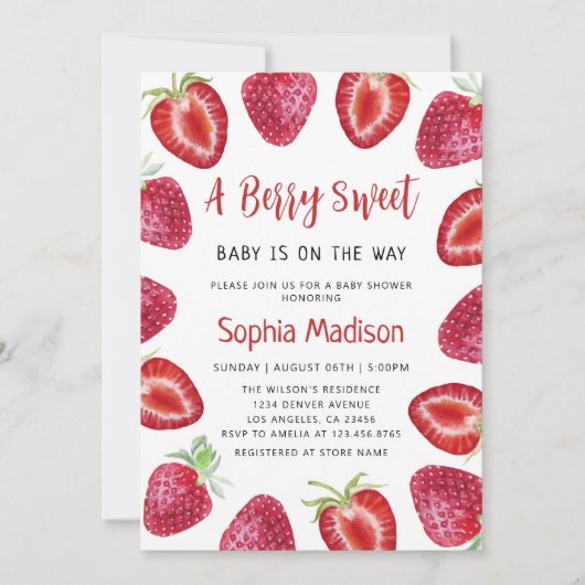 Berry Sweet | Baby shower aardbeienvruchten Kaart (Voorkant)