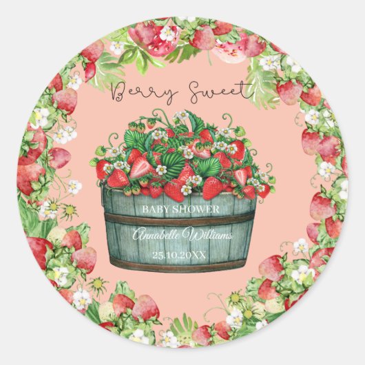 Berry Sweet baby shower baby shower uitnodiging Ronde Sticker (Voorkant)