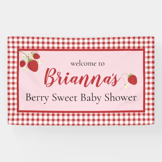 Berry Sweet Baby shower Banner | Roze en rood (Horizontaal)