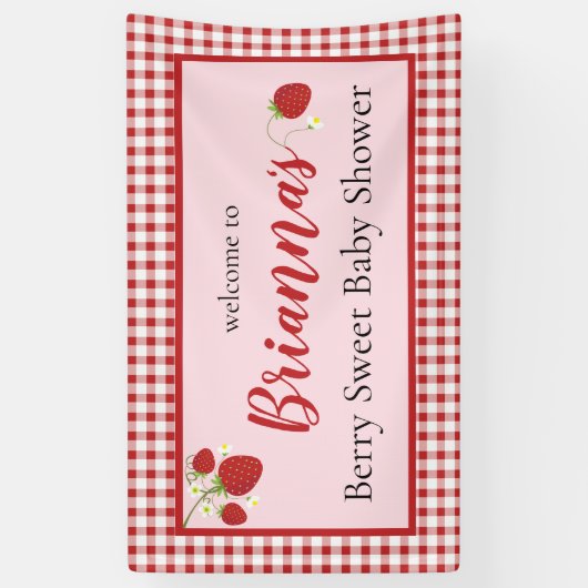 Berry Sweet Baby shower Banner | Roze en rood (Verticaal)