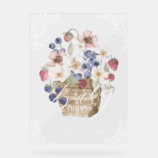 Berry Sweet Baby shower Berries & Flowers Welkom Acryl Bord (Voorkant)