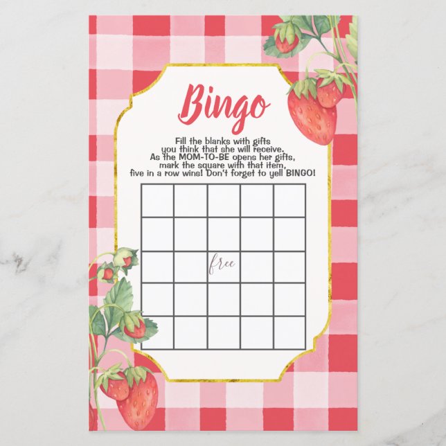 Berry Sweet Baby shower Bingo Kaarten Papierblad (Voorkant)