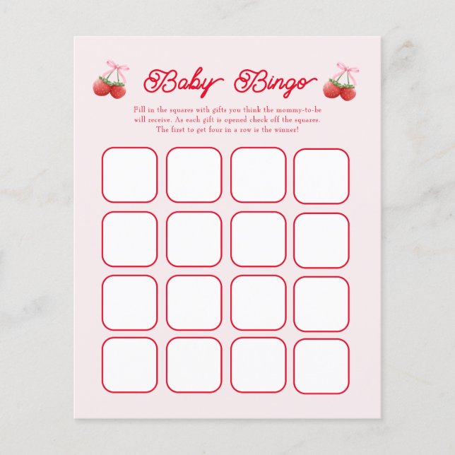Berry Sweet Baby shower Bingo spelletjes (Voorkant)