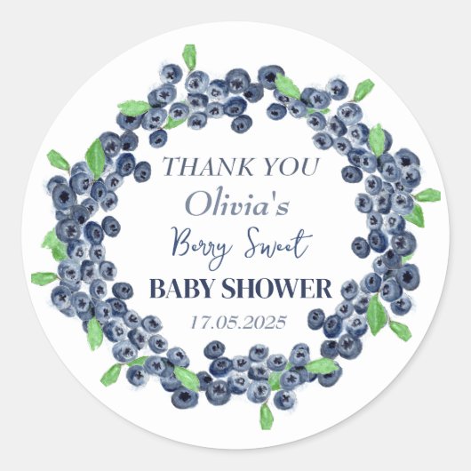 Berry Sweet Baby shower Blueberry Baby Meisje Jong Ronde Sticker (Voorkant)
