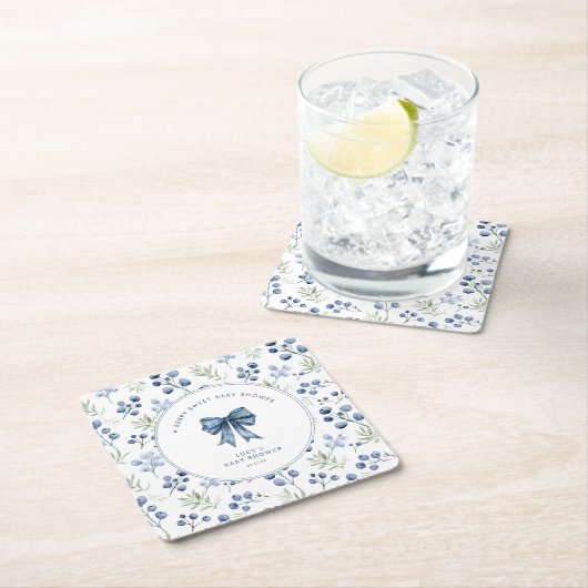 Berry Sweet Baby shower Blueberry Bow Kartonnen Onderzetters (Insitu)