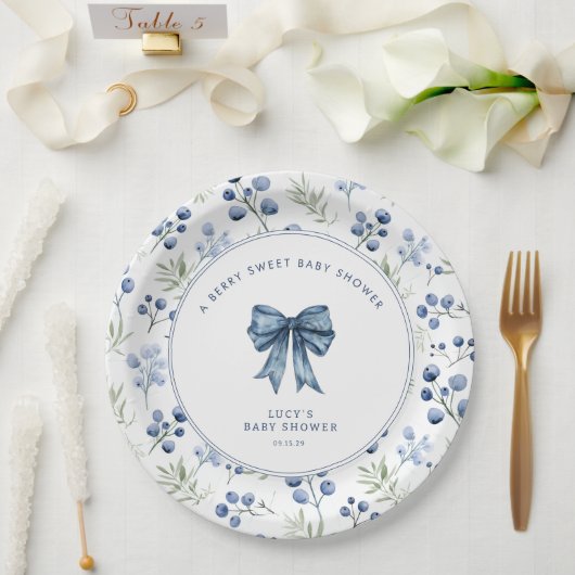 Berry Sweet Baby shower Blueberry Bow Papieren Bordje (Huwelijk)