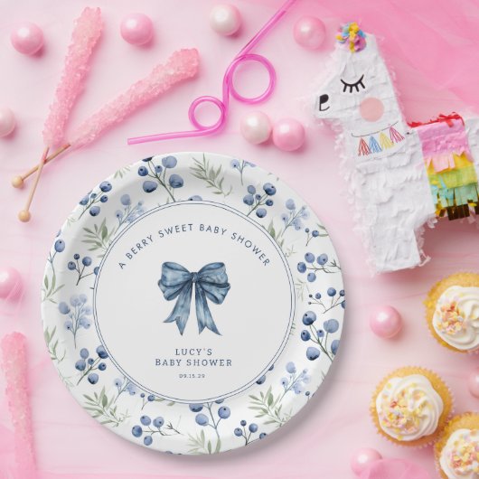 Berry Sweet Baby shower Blueberry Bow Papieren Bordje (Feest)
