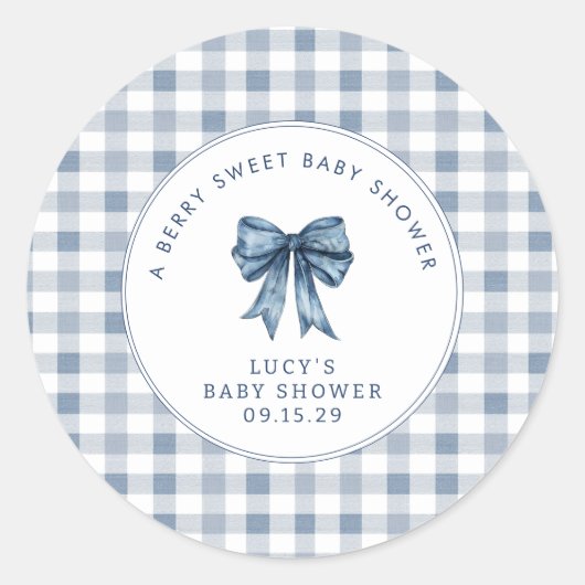 Berry Sweet Baby shower Blueberry Bow Ronde Sticker (Voorkant)