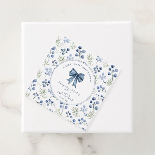 Berry Sweet Baby shower Blueberry Bow Square Bedankjes Labels (In situ)
